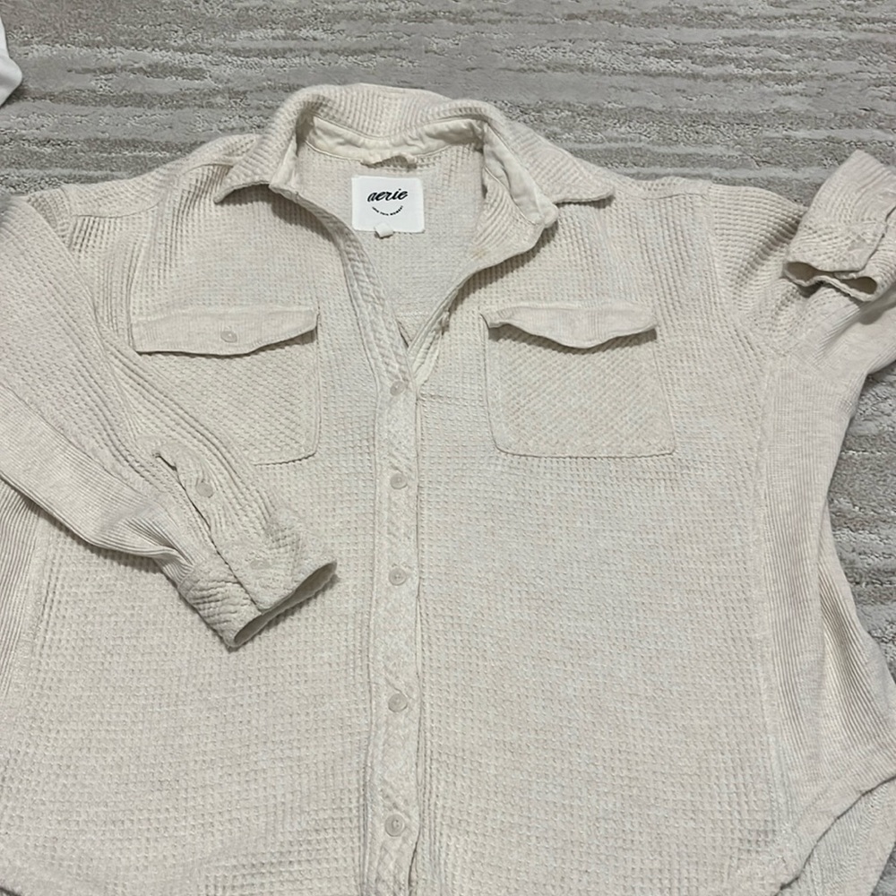 Aerie button up lumberjack style shirt with waffle knit